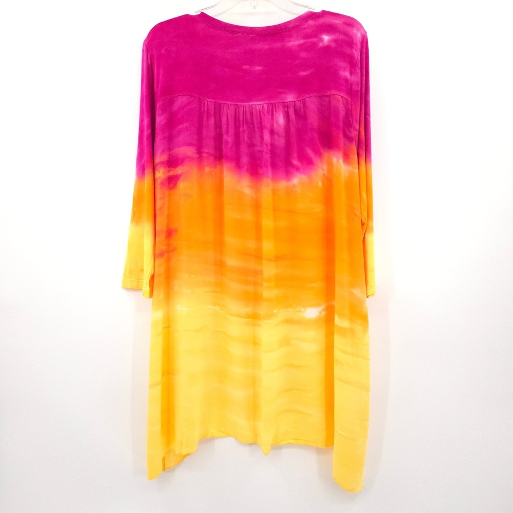 Soft Surroundings Tunic Women XL Pink Orange Yellow Ombre Tie Dye Sharkbite Hem - Picture 7 of 7